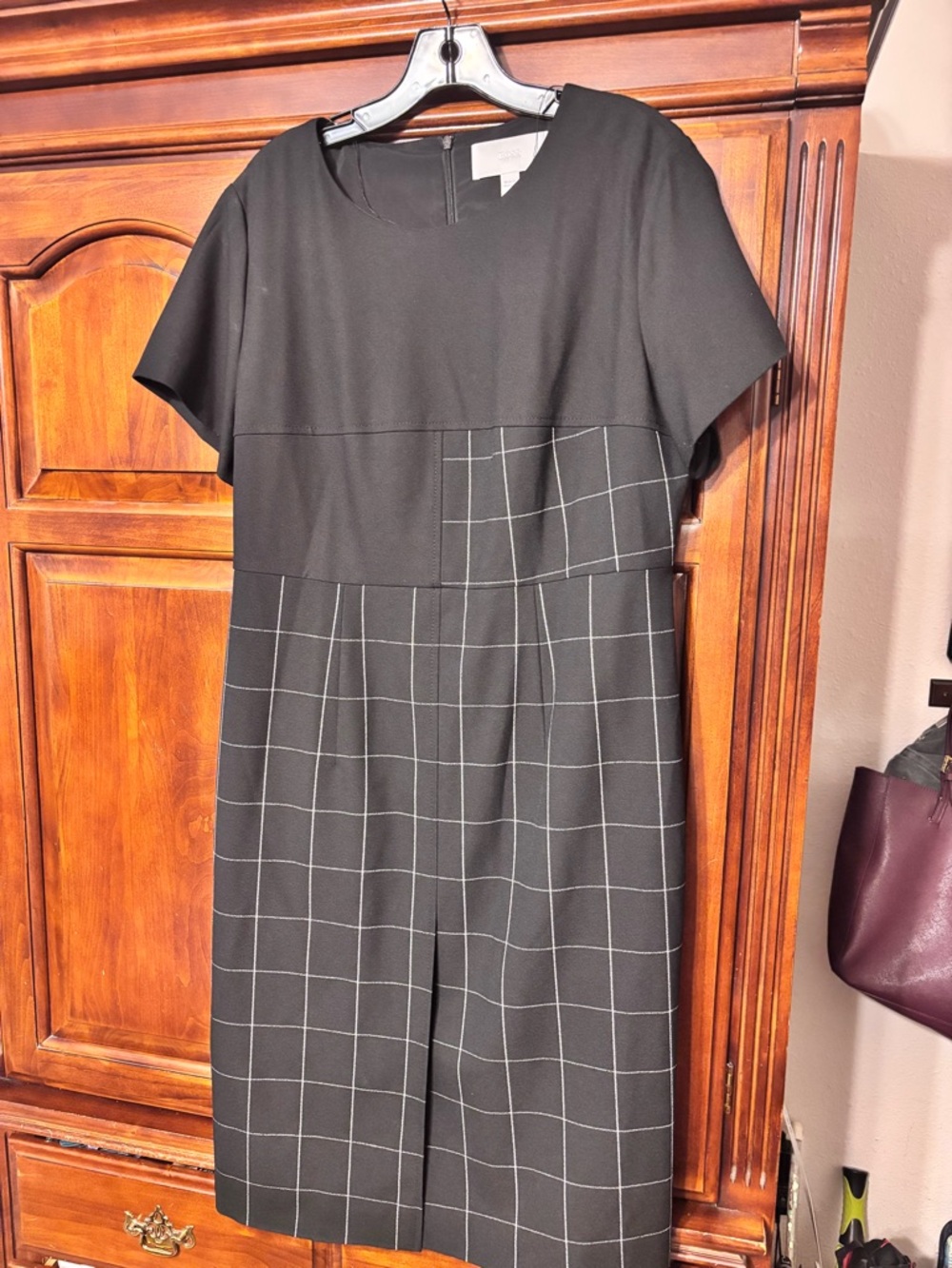 Boss Black Midi Dress with White Windowpane Grid Skirt size 12